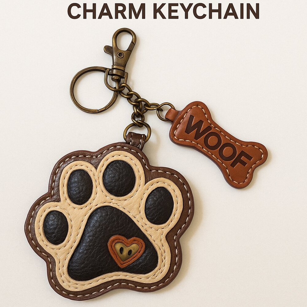 Leather Dog Paw Coin Purse with “Woof” Charm Keychain